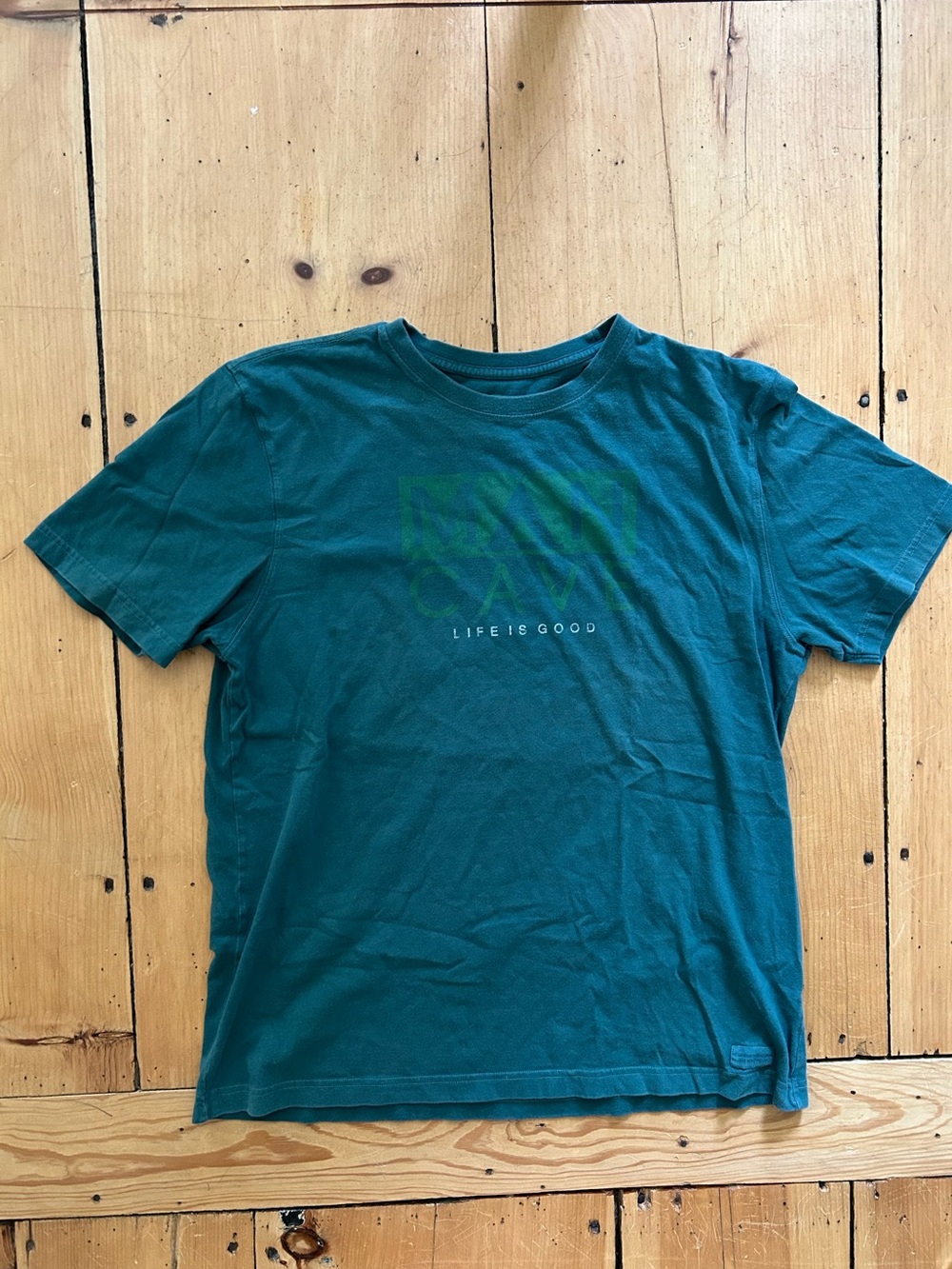 Life Is Good Men's Teal Crew Neck T-Shirt with Subtle Green Logo